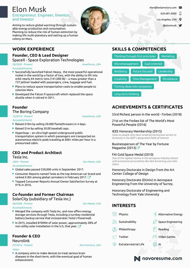 elon musk resume template